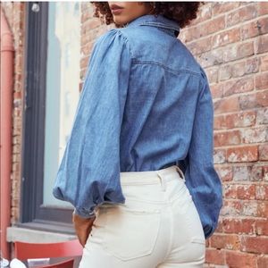 & other stories denim shirt with pleated shoulder detail